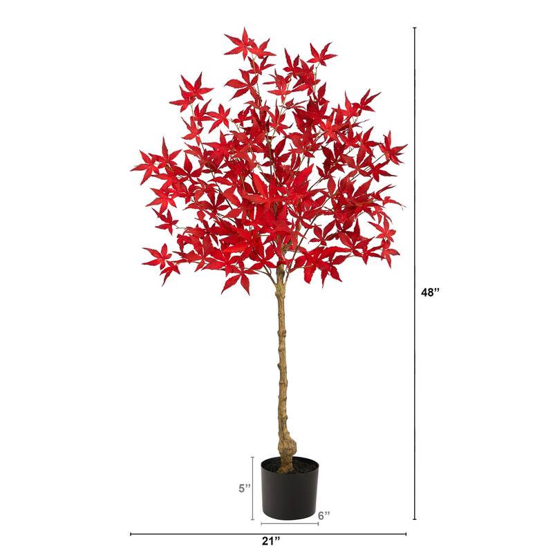 Artificial Maple Tree 4ft - Fall Foliage Decor Indoor Outdoor Accent Tree - Green - 51-60 Inches