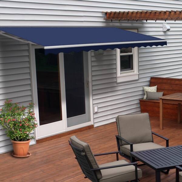 Aleko Motorized 6 5 X 5 Ft Retractable Deck Sunshade Patio Awning Blue Overstock 27983830