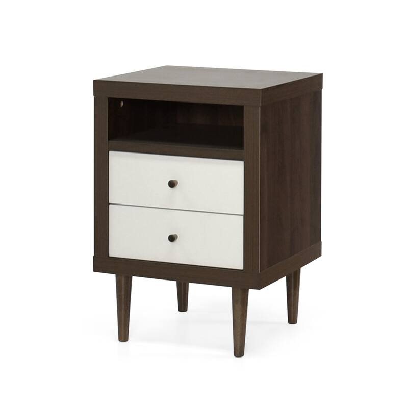 Mid-Century Nightstand with Splayed Legs and Dual Drawers