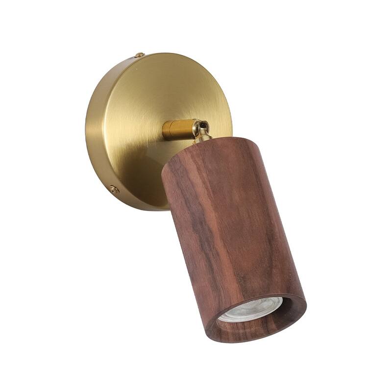 Modern Cylinder Wood Grain Dual-Mount Adjustable Wall Sconce - 4.7in