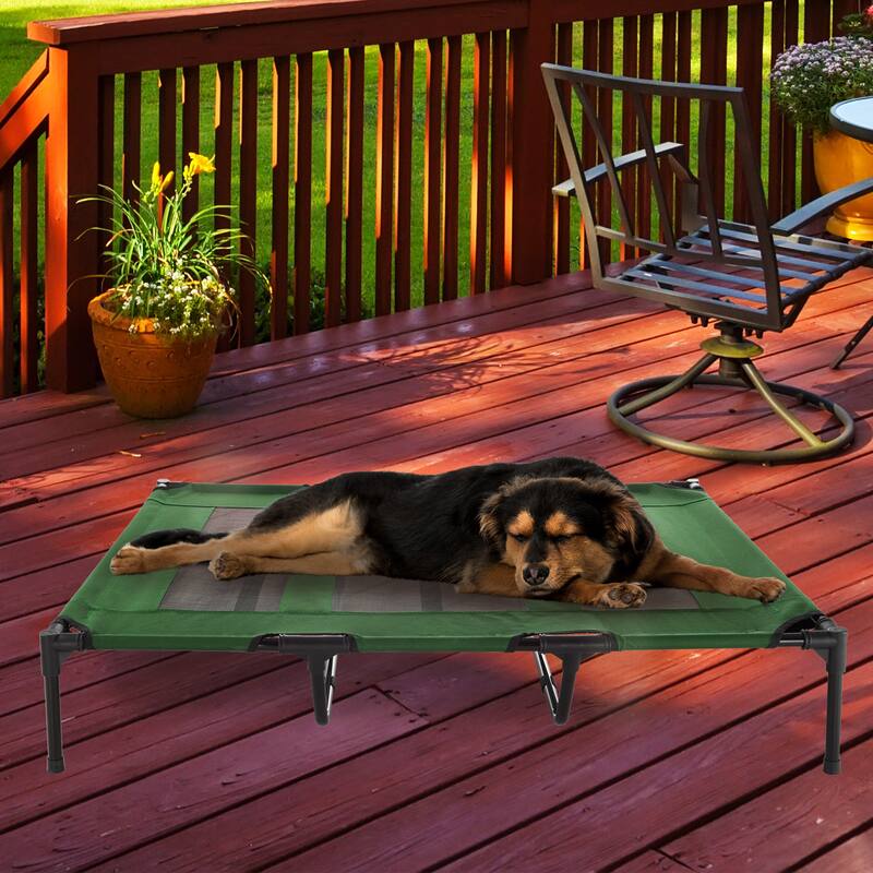 Petmaker Steel Frame Elevated Dog Bed with Non-Slip Feet - Indoor/Outdoor Puppy Cot for Pets - X-Large - Green