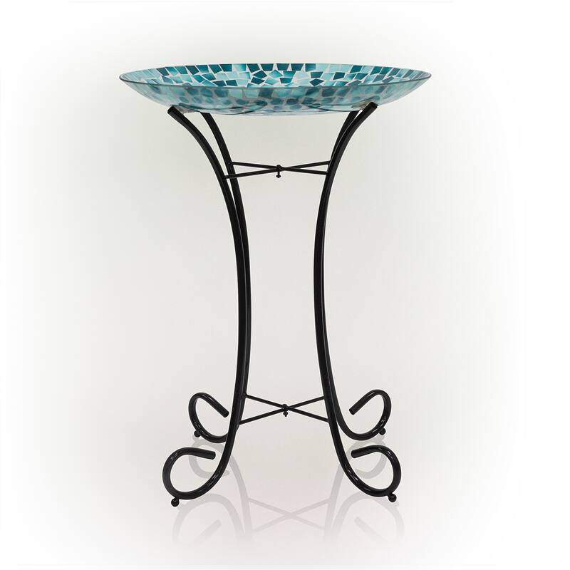 Alpine Corporation 24" Tall Outdoor Glass Birdbath Bowl with Metal Stand