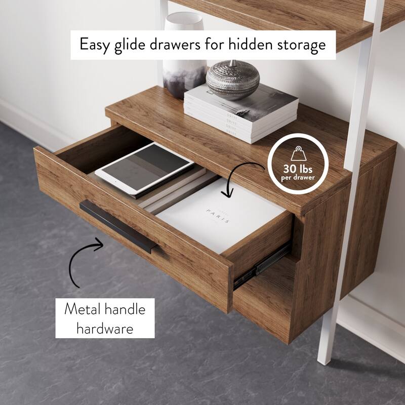 Nathan James Theo Open Shelf Industrial Bookcase with Drawers or Cabinets