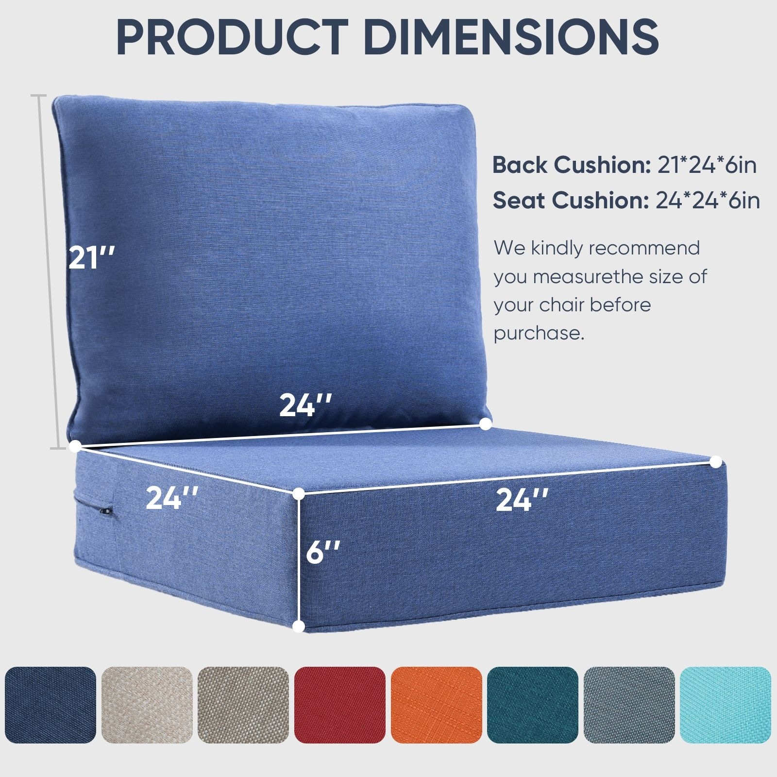 Outdoor Deep Seat Cushion 24 x 24 x Inch Blue Inch On