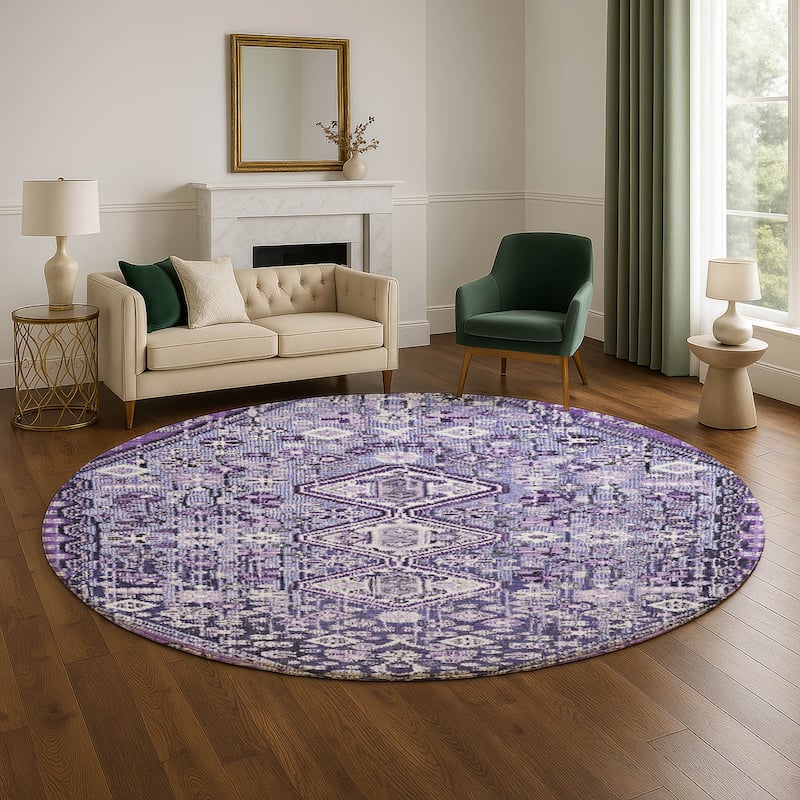 Premium Washable Super Soft Traditional Global Mayfield Rug - 8' x 8' - Purple