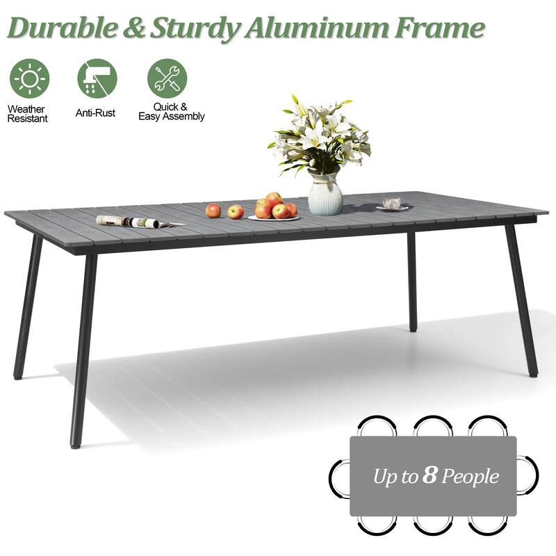 Outdoor 7 PC- Patio Rectangular Aluminum Dining Table Set with Umbrella Hole with Rattan Chair