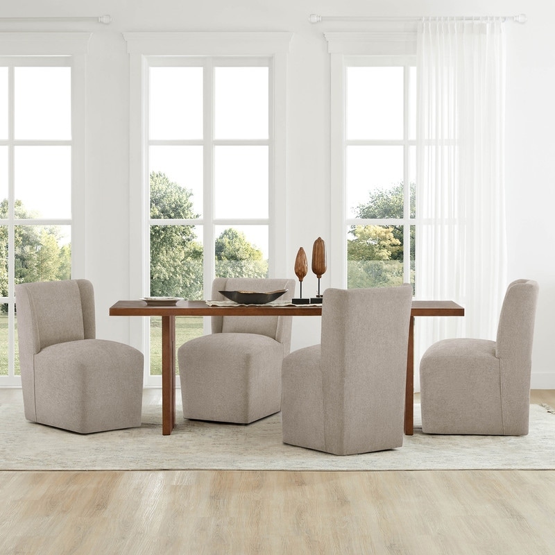 Iris Modern Upholstered Fabric Dining Chair with Casters