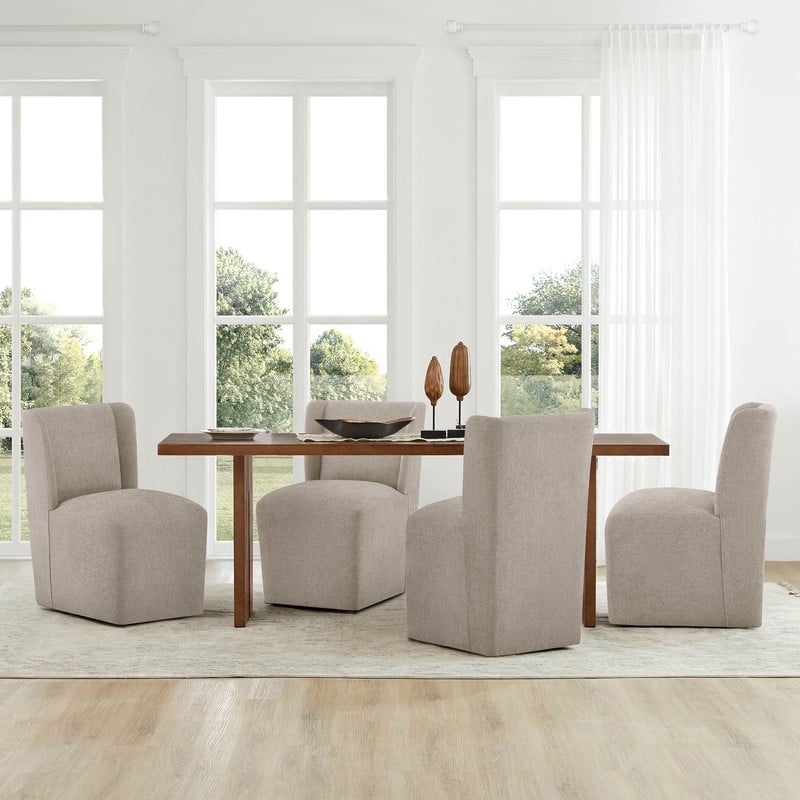 Spruce & Spring Iris Modern Upholstered Fabric Dining Chair with Casters - Set of 4 - Khaki