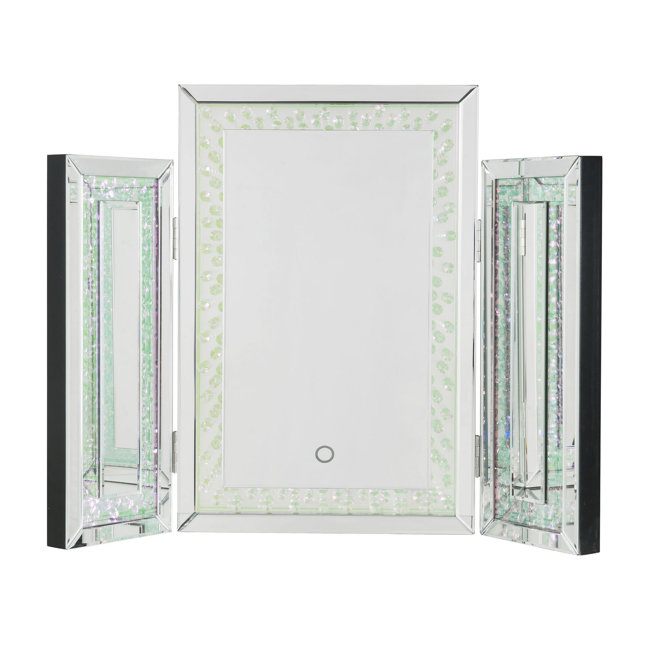 Tri Fold Mirror Panel Frame Accent Decor with LED Light, Silver ...