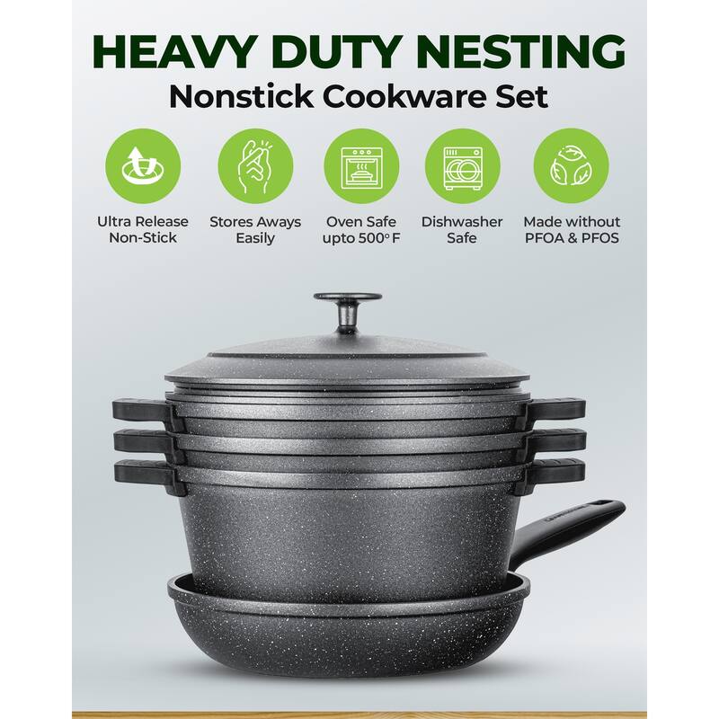 Granitestone Diamond 6 Piece Nonstick Heavy Duty Nesting Pots Cookware Set
