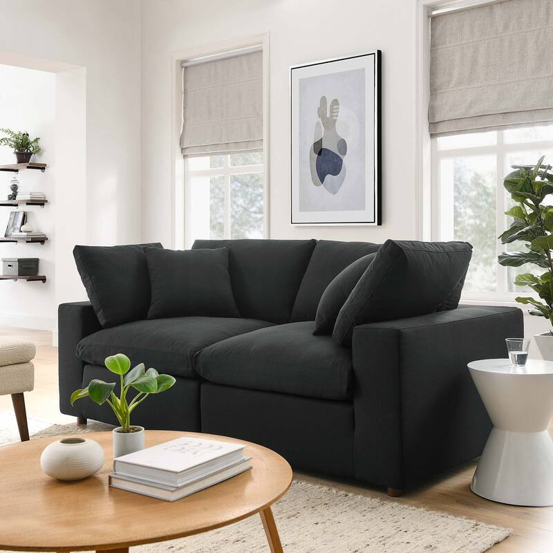 Commix 2 Piece Down Filled Overstuffed Sectional Sofa Set - Black