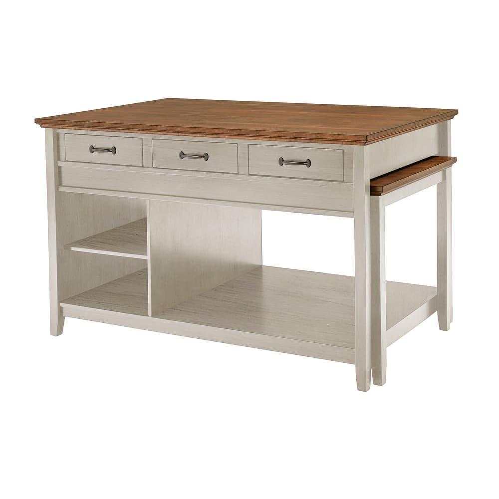 Eleanor Two-Tone Antique Finish Extendable Kitchen Island with 3 Drawers by iNSPIRE Q Classic