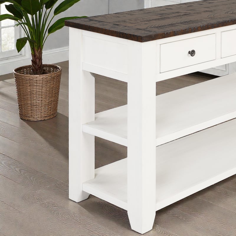 48 Inch Solid Pine Wood Console Table with 3 Drawers & 2 Shelves, Vintage Entryway Sofa Table for Hallway & Living Room