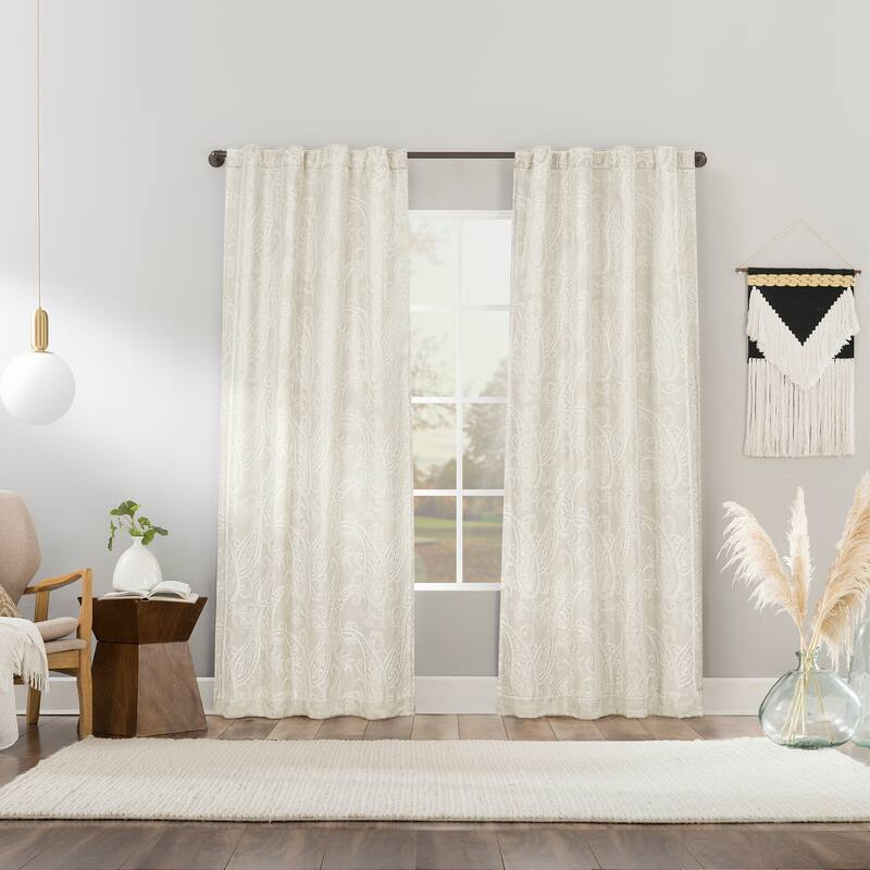 Sun Zero Pedra Paisley Embroidery Total Blackout Back Tab 1-Piece Curtain Panel, Single Panel