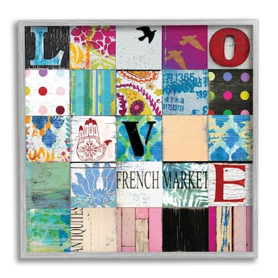 Stupell Love Typography Collage Vintage Icons Patchwork Framed Wall Art