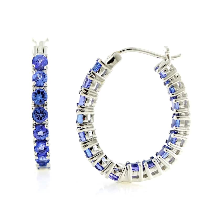 Sterling Silver 4.26Ctw Tanzanite 1" Hoop Earrings