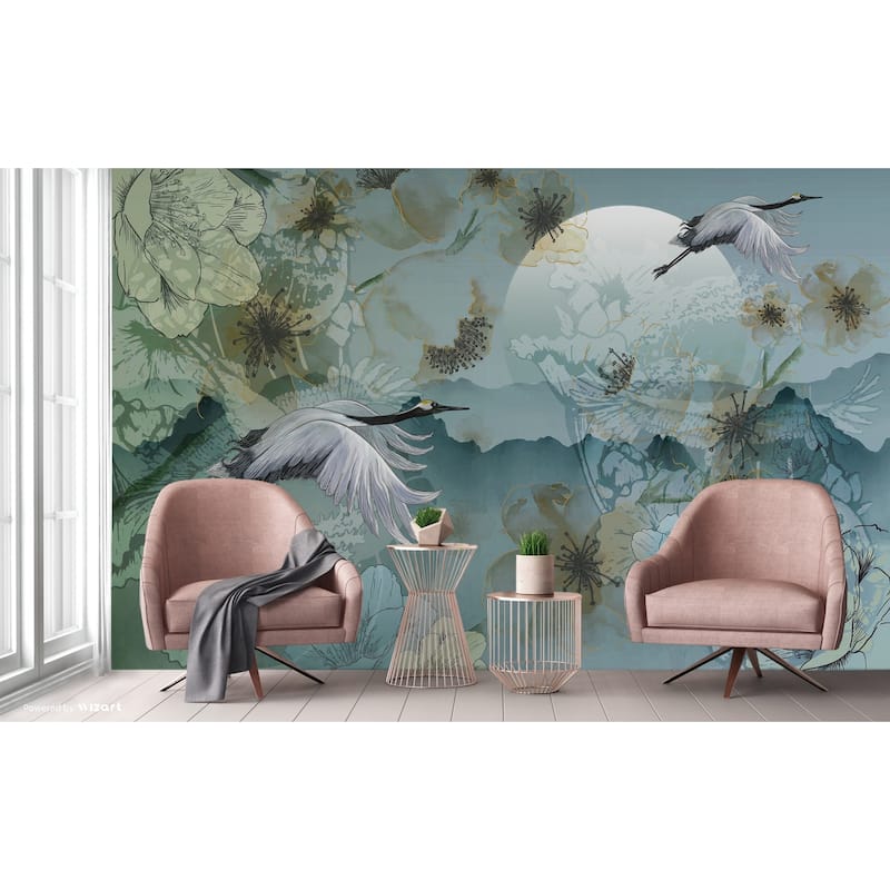 Serene Cranes and Blossoms Wallpaper Mural