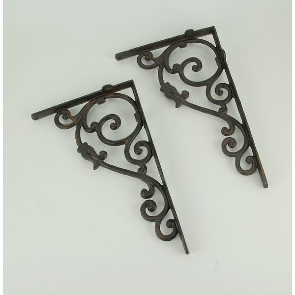 Shop Rustic Brown Cast Iron Scroll Wall Shelf Bracket Set Of 2 8
