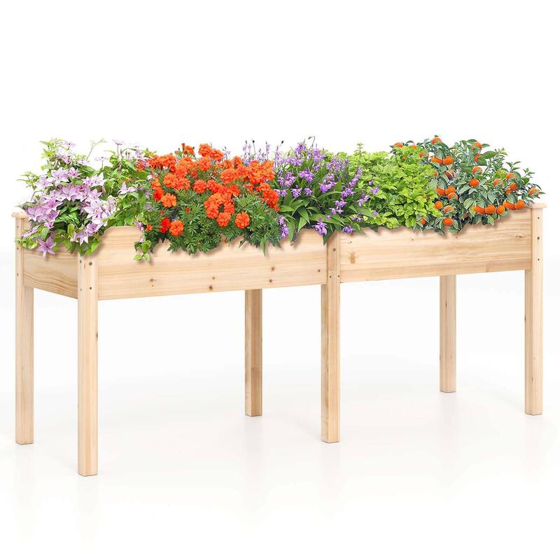 Elevated Wood Planter Box w/Divider Panel Raised Garden Bed w/Legs - Beige