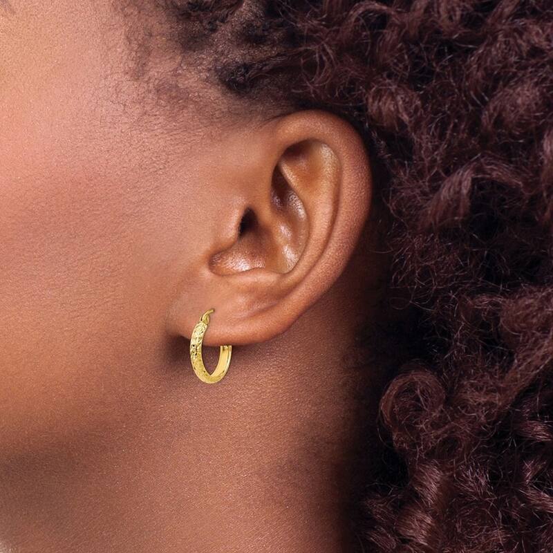 Curata 14k Yellow Gold Sparkle-Cut 2.8x15mm Hoop Earrings