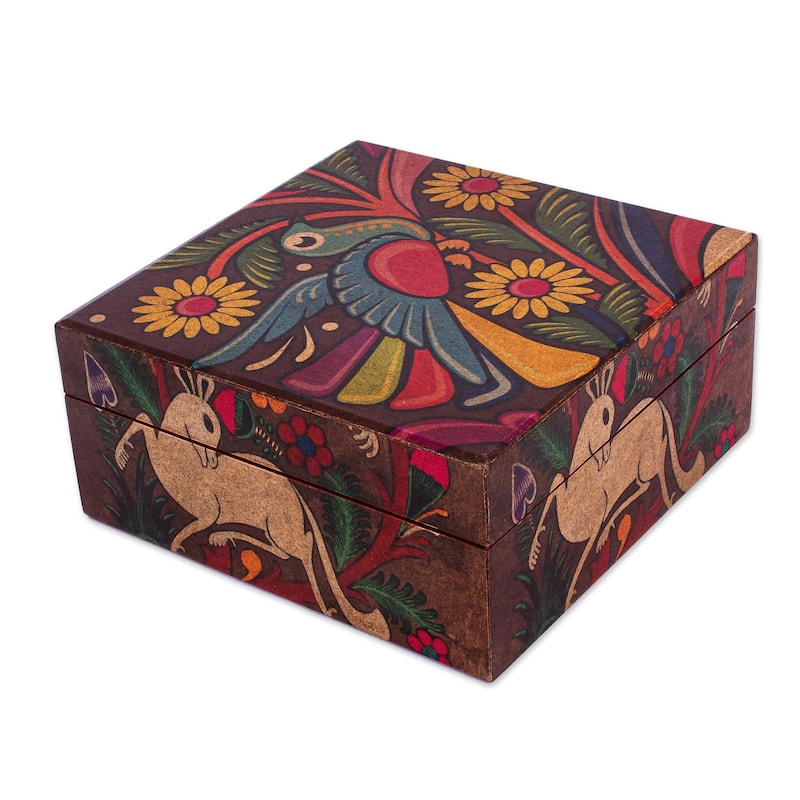 Novica Handmade Tonala Fauna Decoupage Wood Decorative Box - Multi