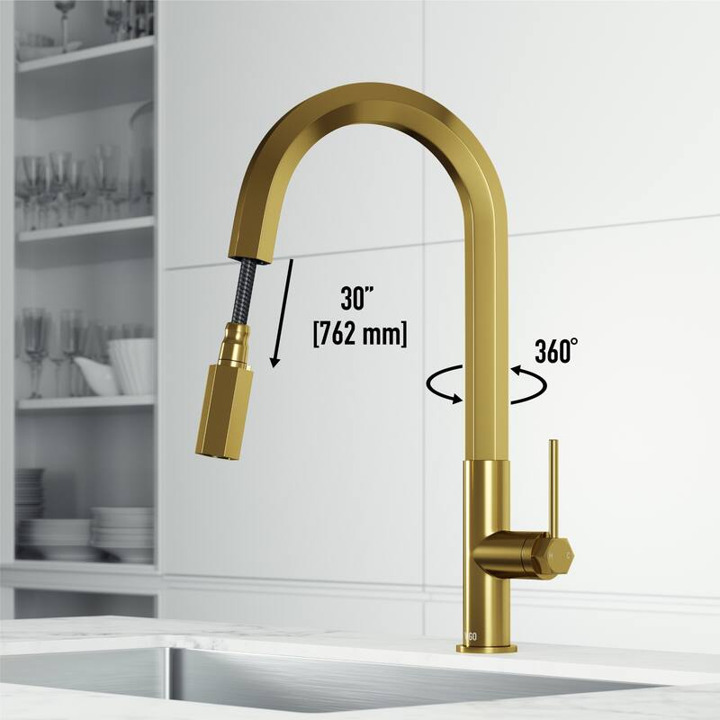 VIGO Hart Hexad 18" H Single Handle Pull-Down Kitchen Faucet