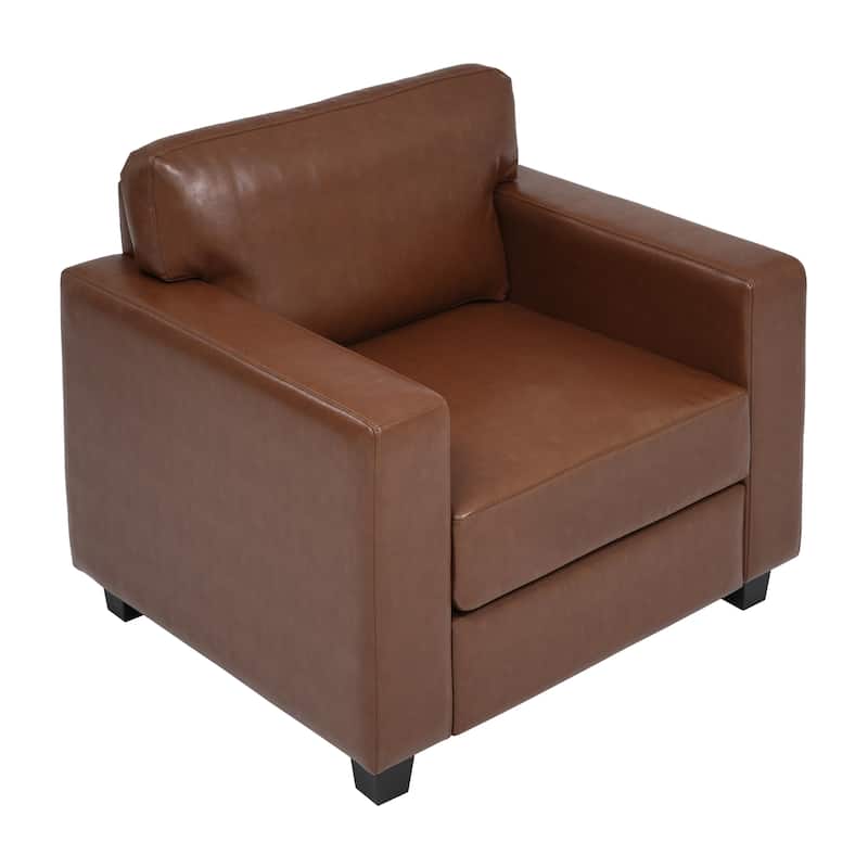 Christopher Knight Home - Harry Modern Upholstered Faux Leather Accent Armchair with Square Arms & High-Density Foam Seat