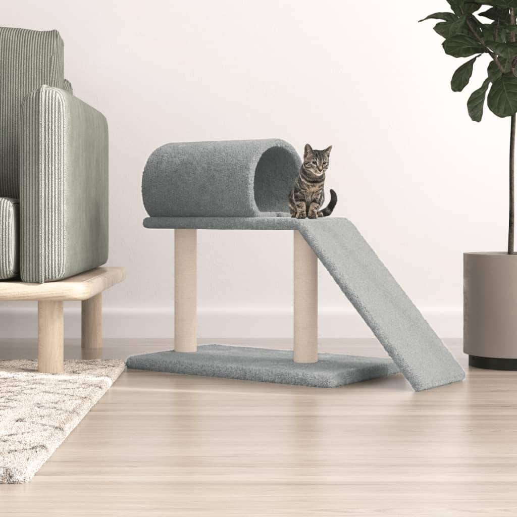 vidaXL Cat Scratching Post Light Grey Engineered wood, plush, sisal Medium