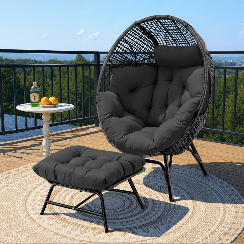 FINCATI Indoor Wicker Egg Chair Set with Ottoman, Cozy Accent Seating, 440 lbs Capacity