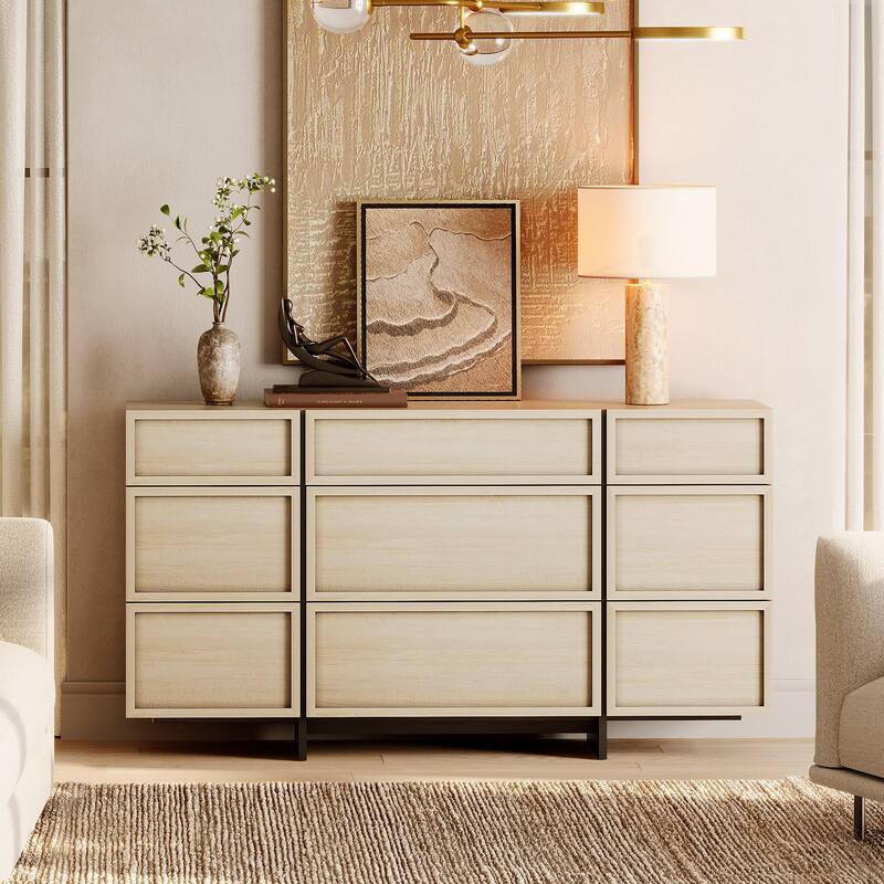 WAMPAT Modern Sideboard Buffet Cabinet with 9 Drawers, Multifunctional Sideboard with Large Storage and T-Shaped Legs