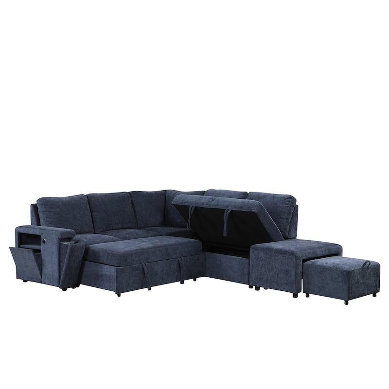 L-shaped Modular Sectional Sofa with USB Ports