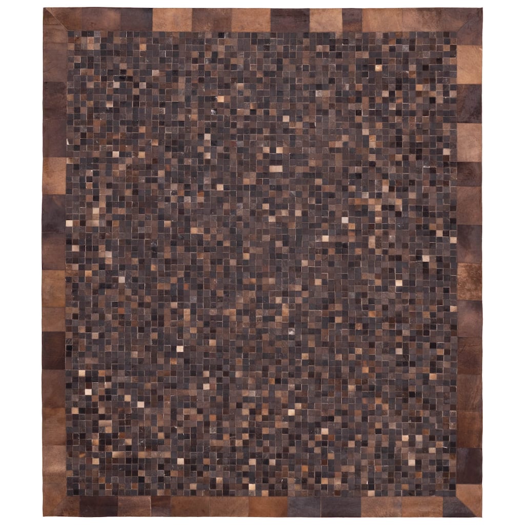 ECARPETGALLERY Handmade Cowhide Patchwork Dark Brown Leather Rug - 8'1 x 10'0