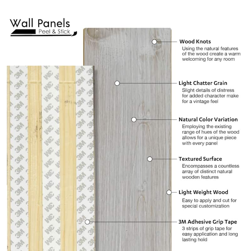 Peel and Stick Solid Wood Wall Paneling, Assorted Length, 5-inch Width, 19 sq ft