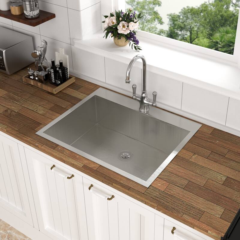 Drop-In 16 Gauge Single Bowl Stainless Steel Kitchen Sink in Brushed Nickel