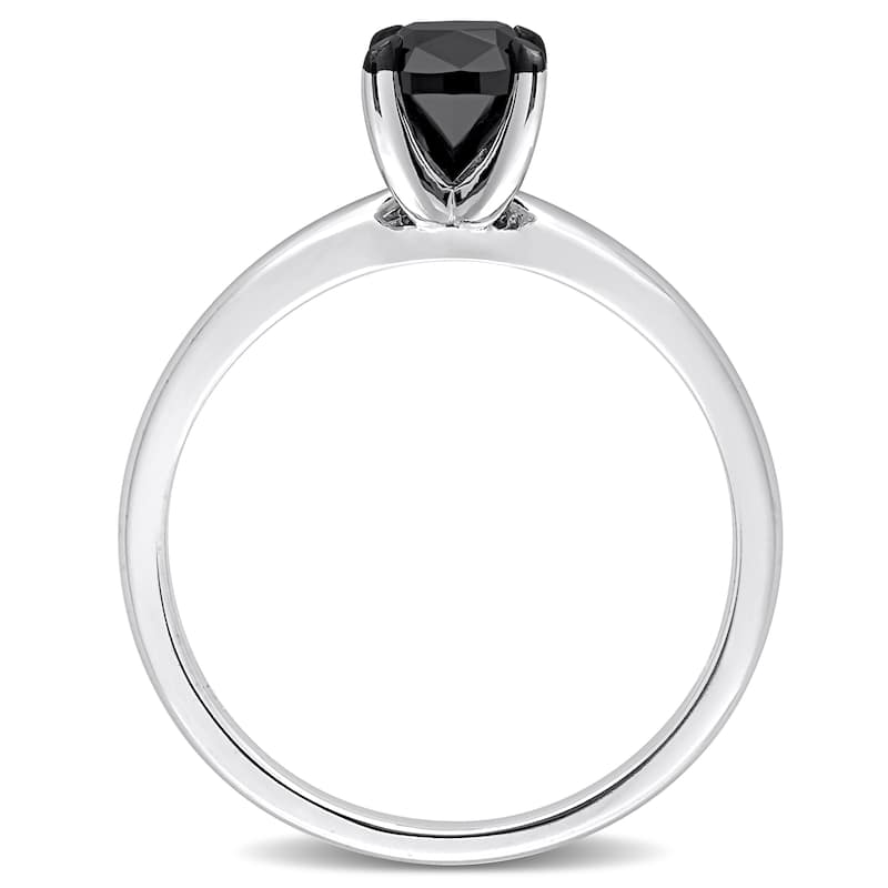 Miadora 1ct TDW Cushion-cut Black Diamond Solitaire Engagement Ring in 14k White Gold