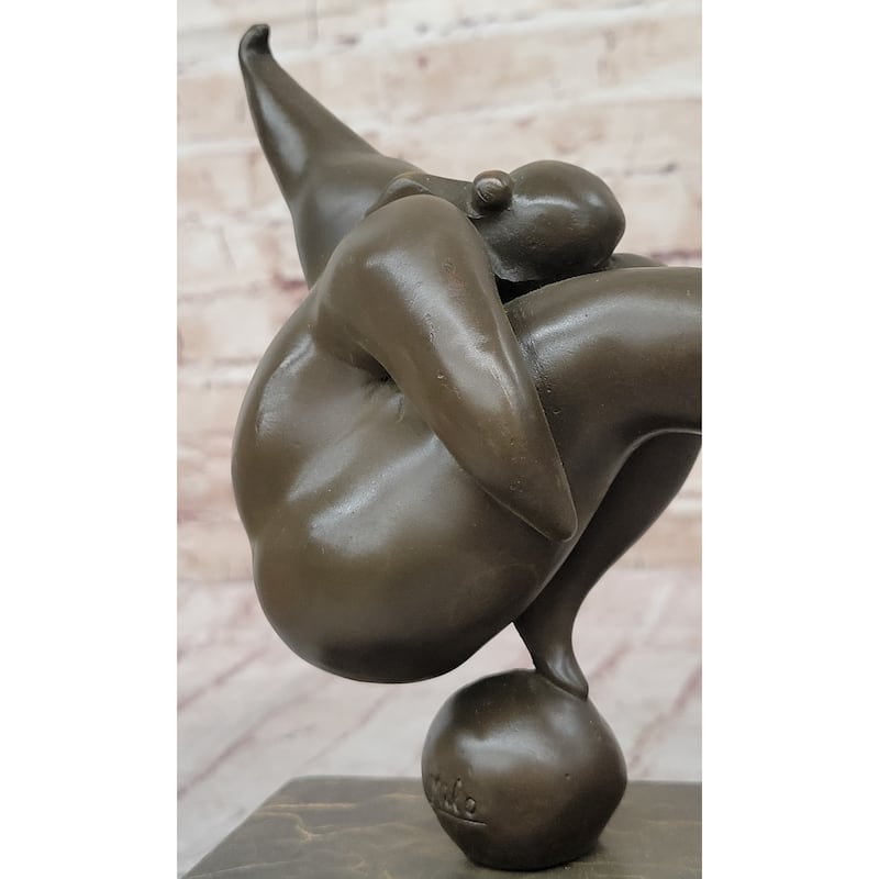 Curvy Woman Abstract Modern Art Bronze Statue Sculpture Girl Balancing 10 Inches X 7 Inches