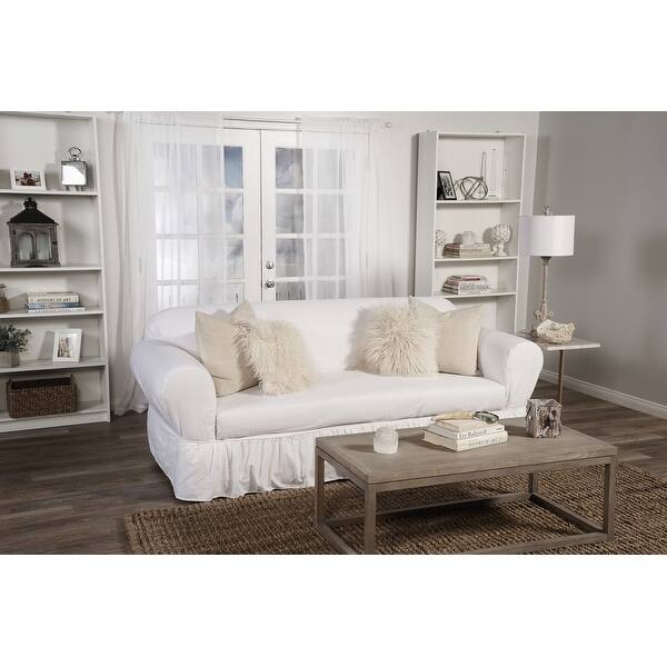 Washed cotton Ruffled 2 piece sofa slipcover Overstock 33393473