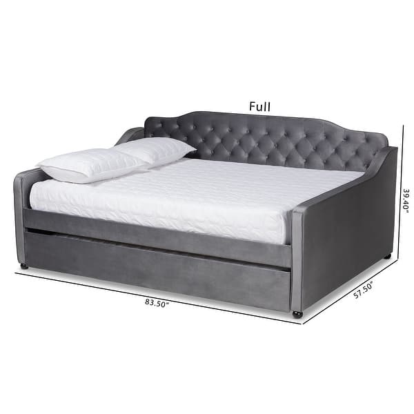 dimension image slide 1 of 2, Silver Orchid Titus Contemporary Tufted Velvet Daybed with Trundle