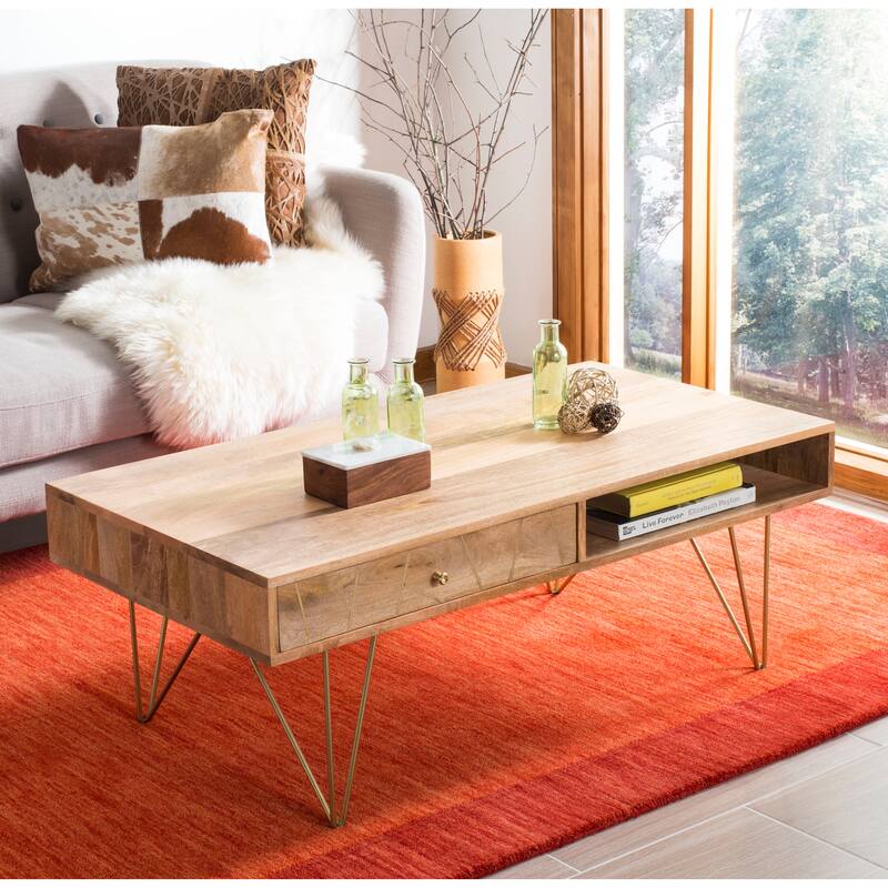 SAFAVIEH Nilgun 1-Drawer 1-Shelf Living Room Coffee Table - 43" W x 21.6" L x 16" H - 43Wx22Dx16H - Natural