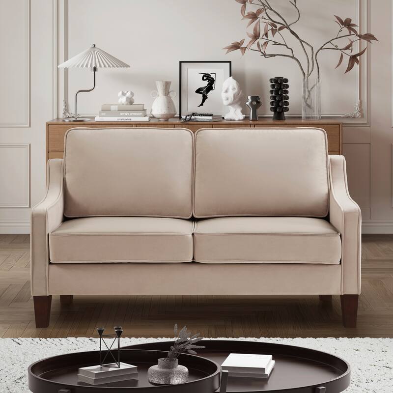 Classic Loveseat Sofa with Square Armrests, 51.5" Double Seater Sofa Settee with Wooden Legs for Living Room