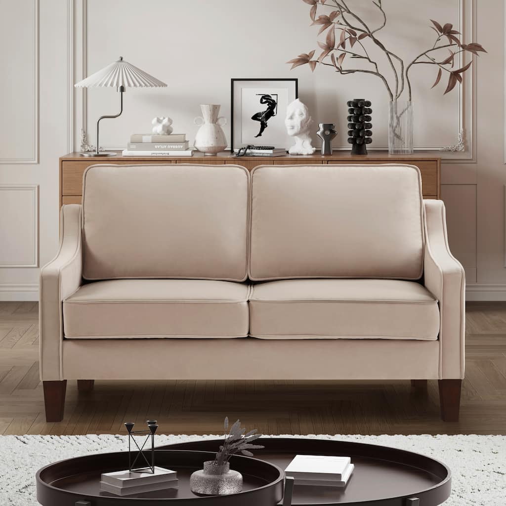 Taupe Modern 74" Velvet Loveseat Upholstered Sofa with Scooped Armrest and Removable Cushions for Living Room