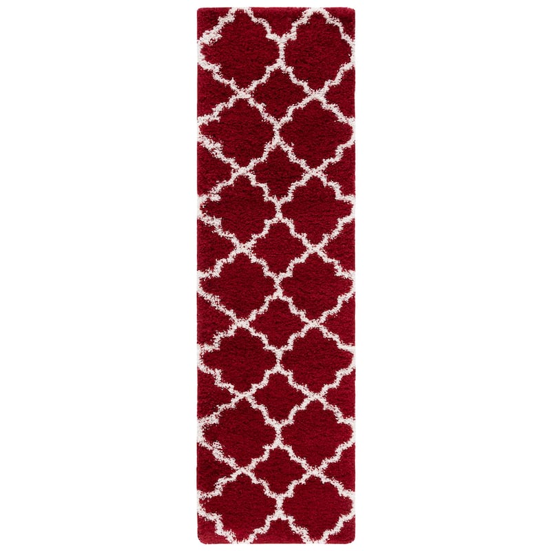 SAFAVIEH Hudson Shag Jeryl Glam Trellis 2-inch Area Rug - 2'3" x 8' Runner - Red/Ivory