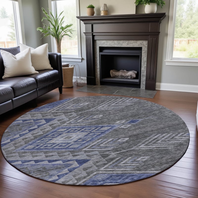 Premium Washable Super Soft Boho Tribal Mayfield Rug - Pewter - 8' x 8'