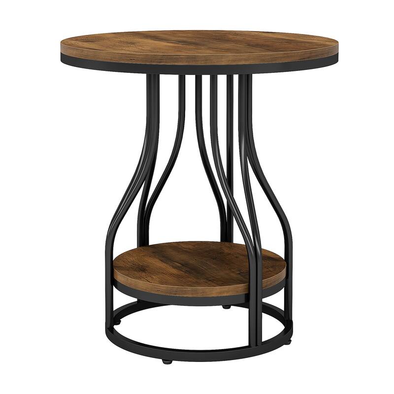 Small Round Side End Table with Storage for Living Room
