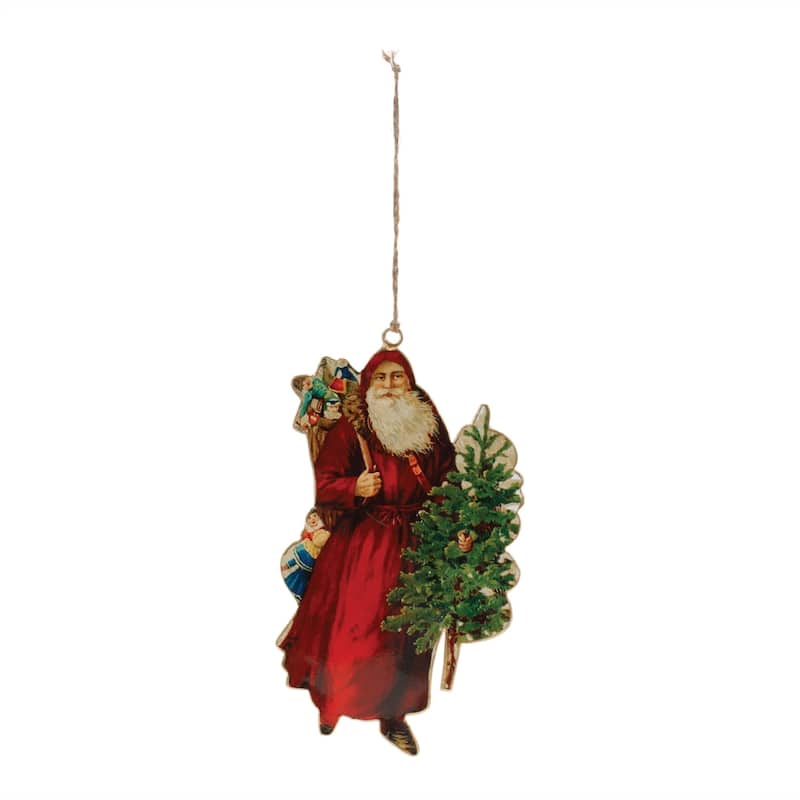 Santa Claus with Tree Christmas Ornaments - 8.5" - Red and Green - 6ct