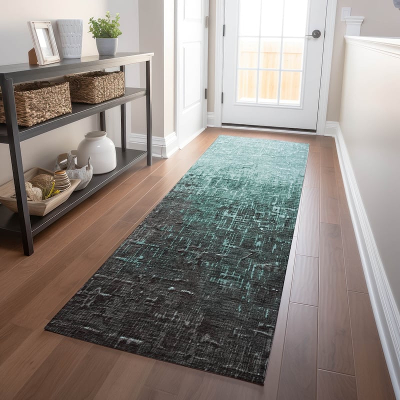 Machine Washable Indoor/ Outdoor Ombre Texture Chantille Rug - Teal - 2'3" x 7'6"