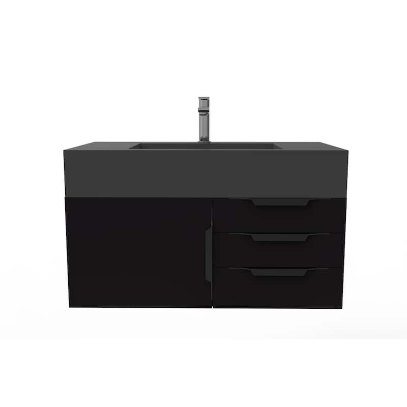 Nile 36" Wall Mounted Bathroom Vanity Set w/ Black Top