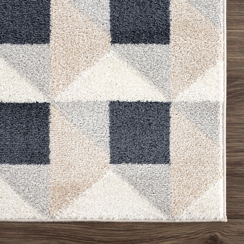Abani Rugs Nuevo NUE100A Square Grid Pattern Cream Black Area Rug