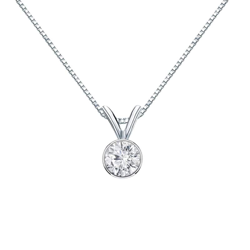 Auriya 1/3ctw Round Solitaire Diamond Necklace 14k Gold Bezel-set (I-J, SI2-SI3) - White