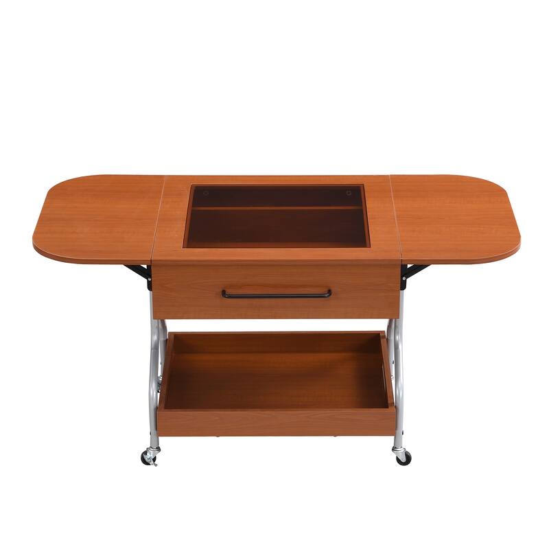 Modern Extended Coffee Table with Wheels, Folding Coffee Table with 1 drawer and 2-Tier Storage for Living Room